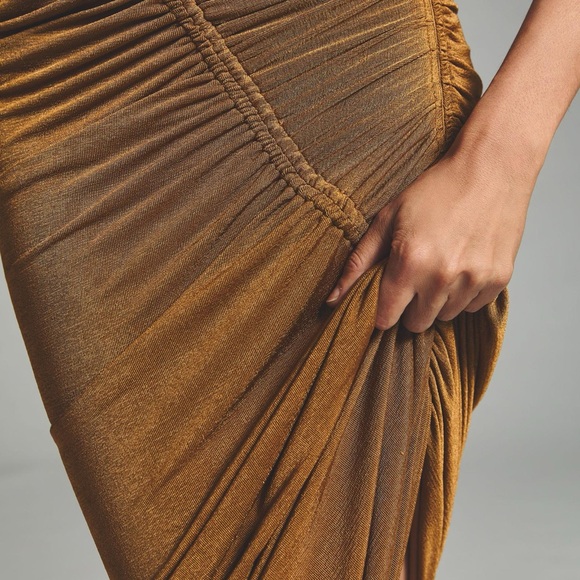 NEW Anthropologie Misha Ruched Asymmetrical Halter Midi Dress NWT - Picture 3 of 7